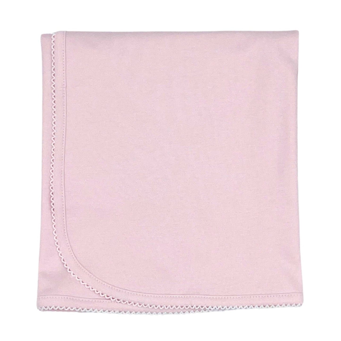 Pima Knit Blanket with Picot Trim - Pink with White