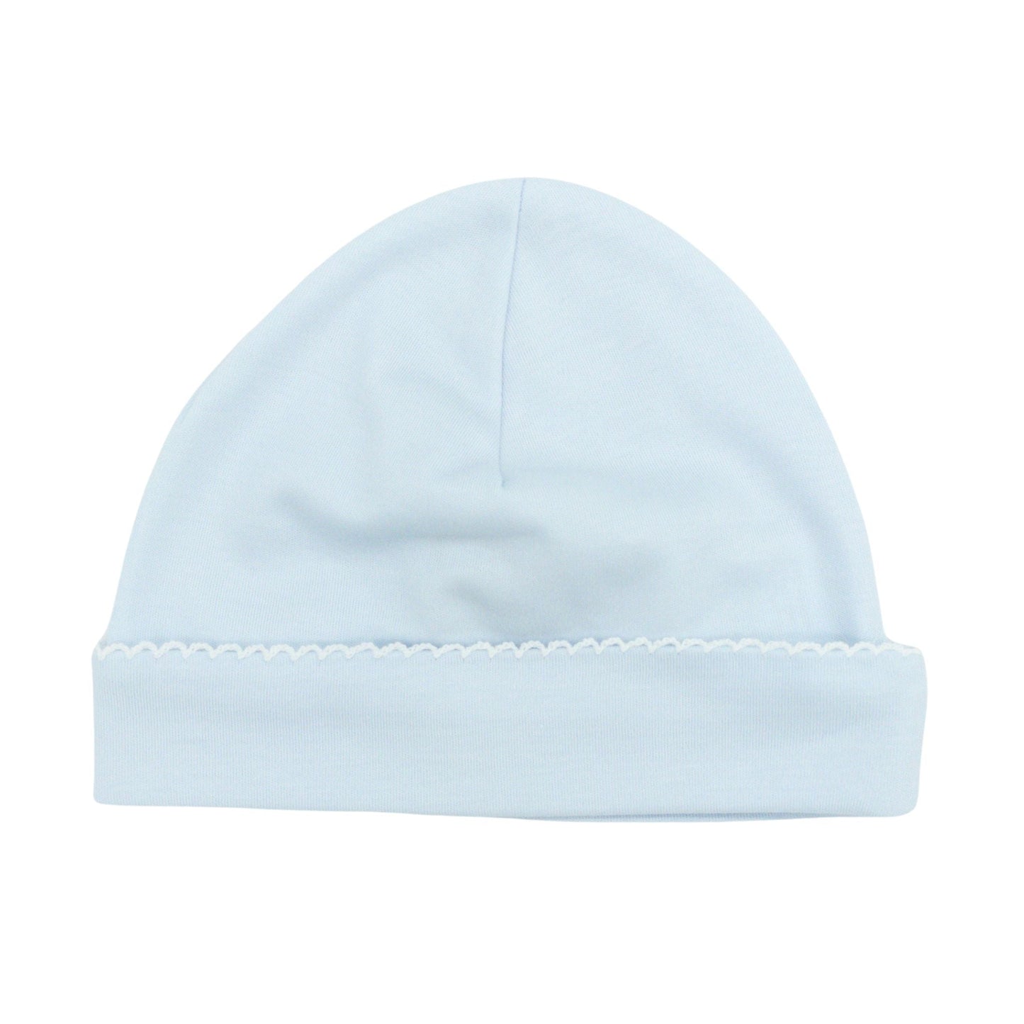 Pima Knit Hat with Picot Trim - Blue with White
