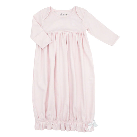 Pima Knit Lap Shoulder Gown with Picot Trim - Pink with White
