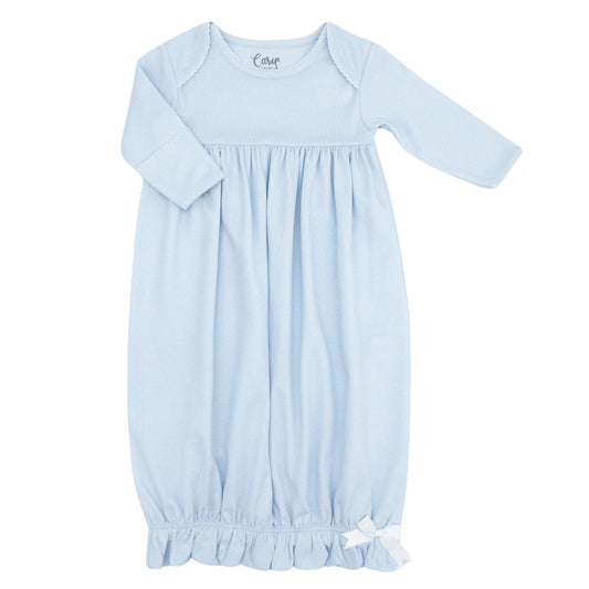 Pima Knit Lap Shoulder Gown with Picot Trim - Blue with White