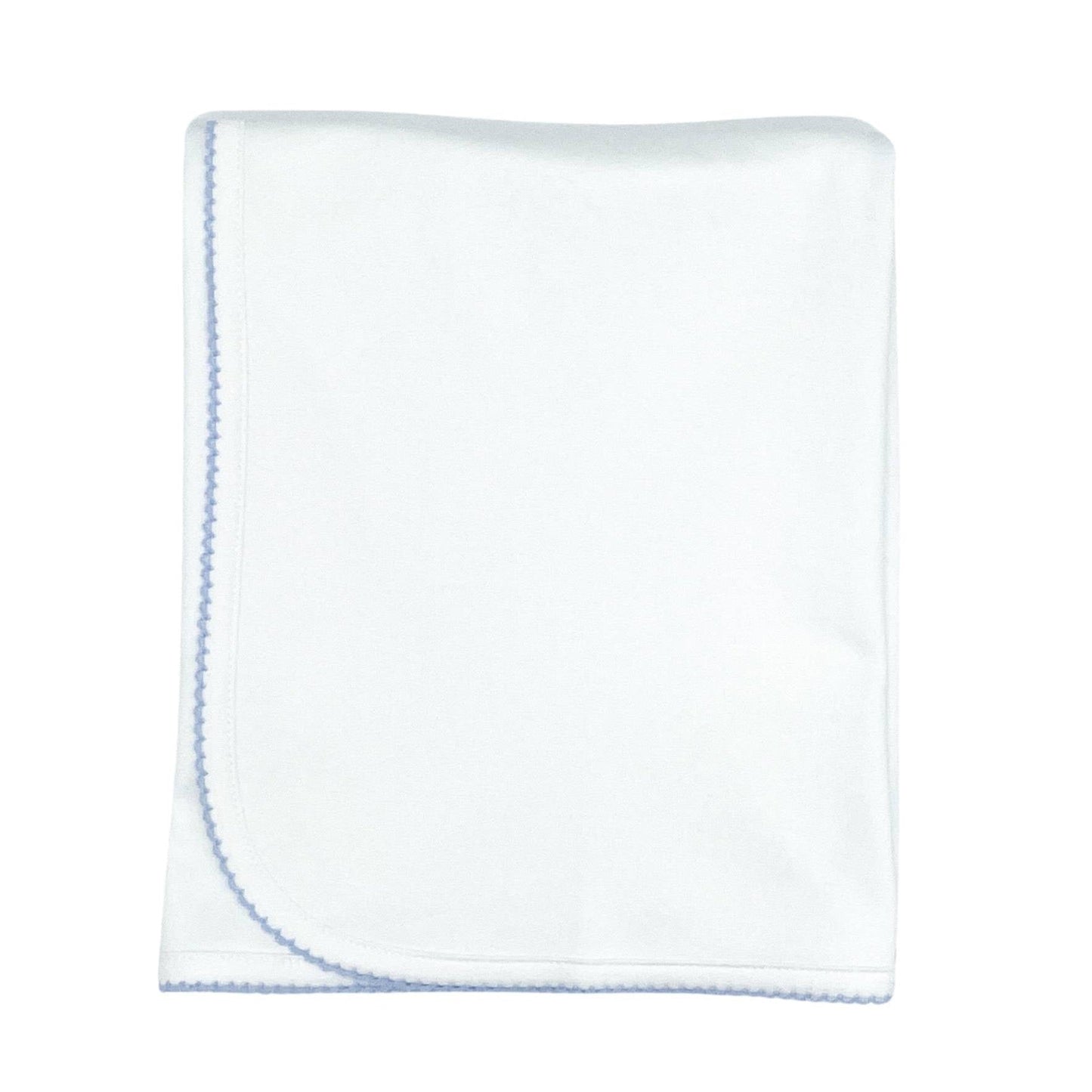 Pima Knit Blanket with Picot Trim - White with Blue