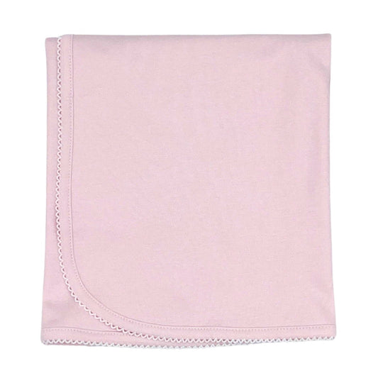 Pima Knit Blanket with Picot Trim - Pink with White