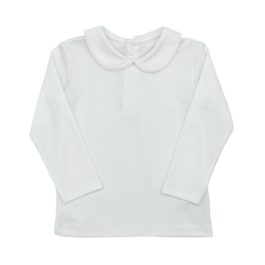 Boys Round Peter Pan Collar Shirt with Long-sleeves - White