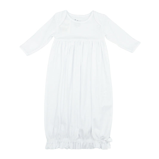 Pima Knit Lap Shoulder Gown with Picot Trim - White with White