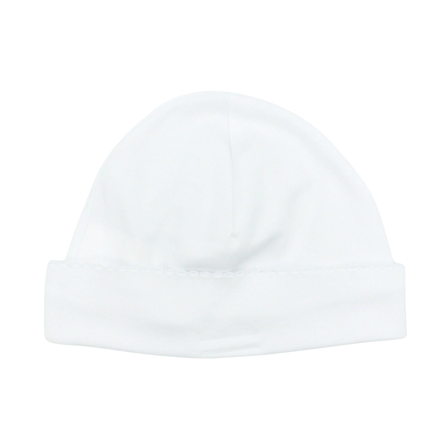 Pima Knit Hat with Picot Trim - White with White