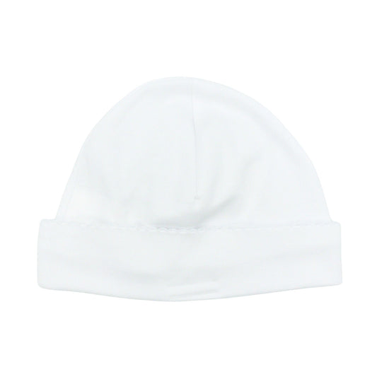 Pima Knit Hat with Picot Trim - White with White