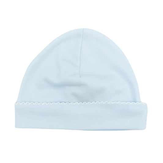 Pima Knit Hat with Picot Trim - Blue with White