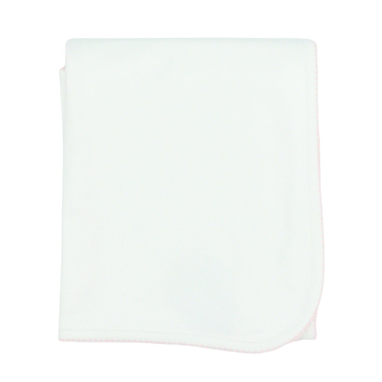 Pima Knit Blanket with Picot Trim - White with Pink