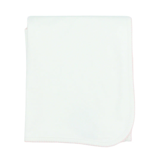 Pima Knit Blanket with Picot Trim - White with Pink
