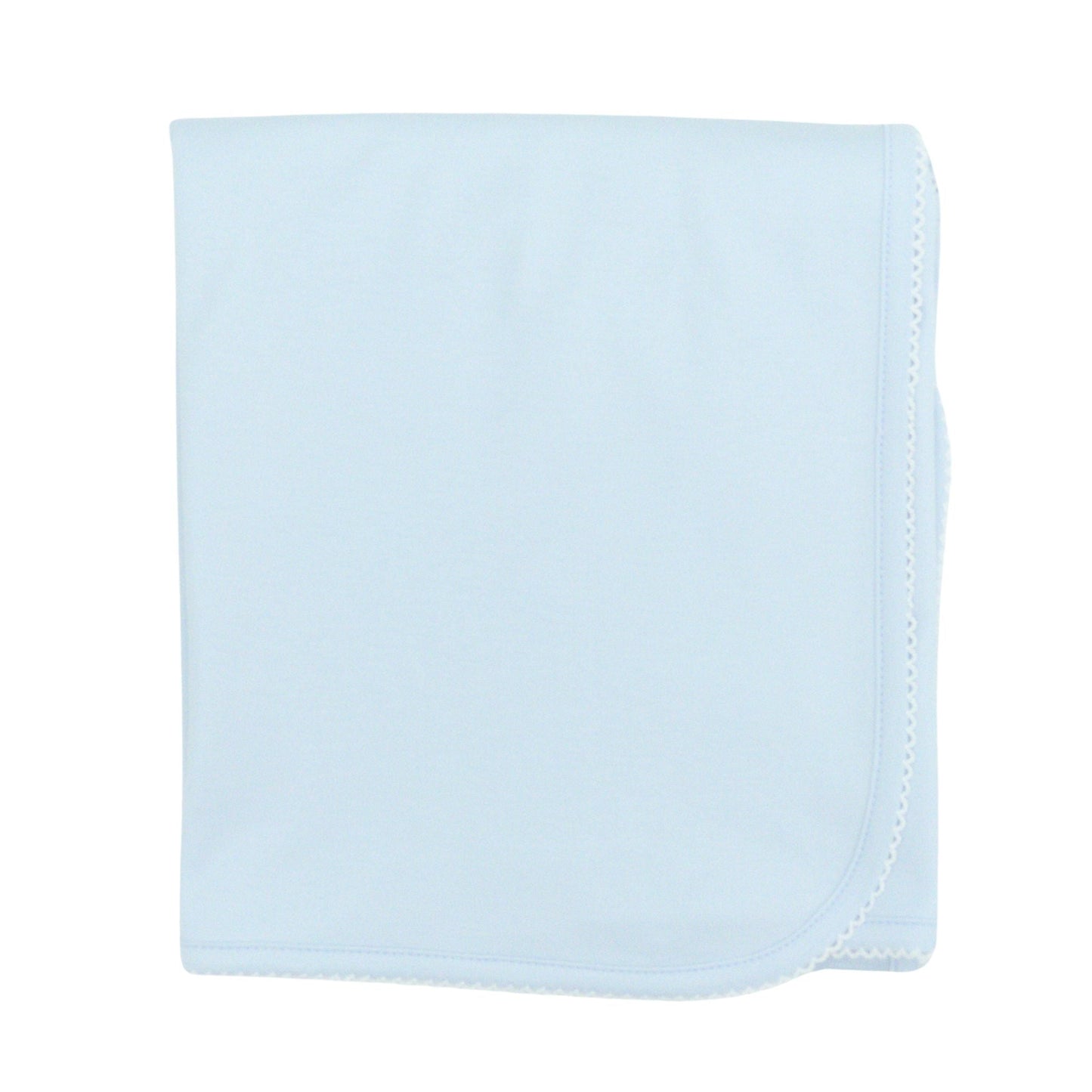 Pima Knit Blanket with Picot Trim - Blue with White